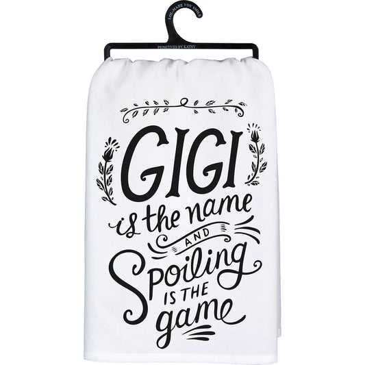 GIGI IS THE NAME AND SPOILING IS THE GAME Tea Towel