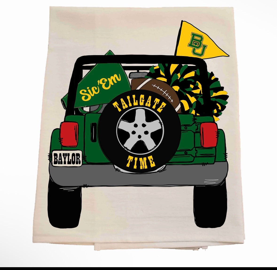 Baylor Tailgate Jeep Tea Towel