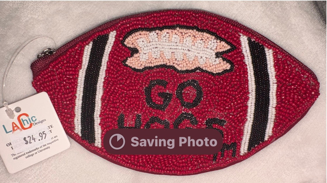 Arkansas University Beaded Clutch-Licensed carried by La Chic Designs