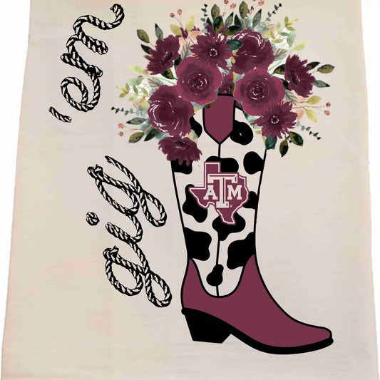 Aggie Texas Boot Tea Towel-Licensed carried by Bows and Bunnies.