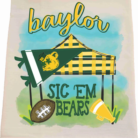 Baylor Tailgate Tea Towel-Licensed carried by Bows and Bunnies.