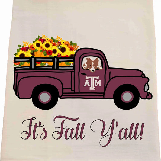 Fall Texas A&M Tea Towel-Licensed carried by Bows and Bunnies.