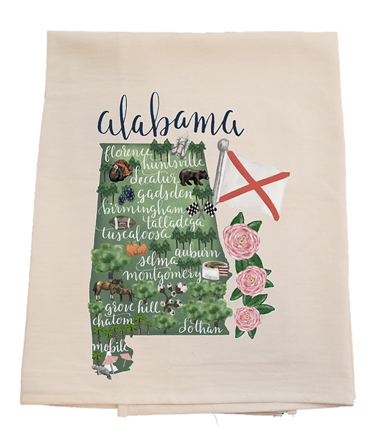 State of Alabama Tea Towel-licensed carried by Bows and Bunnies