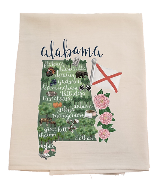 State of Alabama Tea Towel-licensed carried by Bows and Bunnies