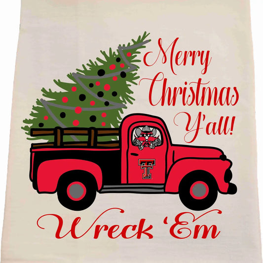 Texas Tech Christmas Tea Towel-Licensed carried by Bows and Bunnies.
