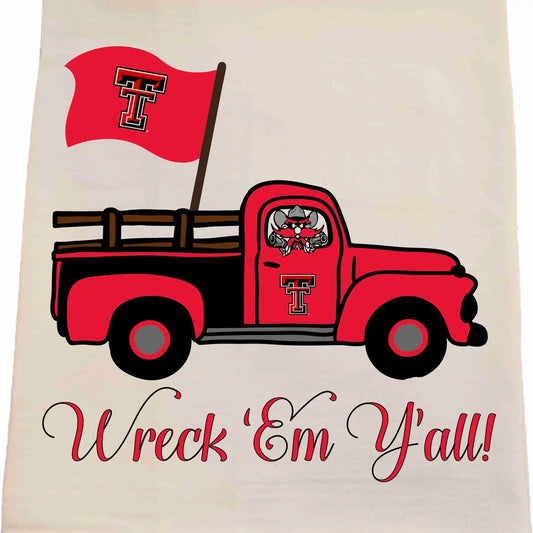 Texas Tech Truck Tea Towel-Licensed carried by Bows and Bunnies.