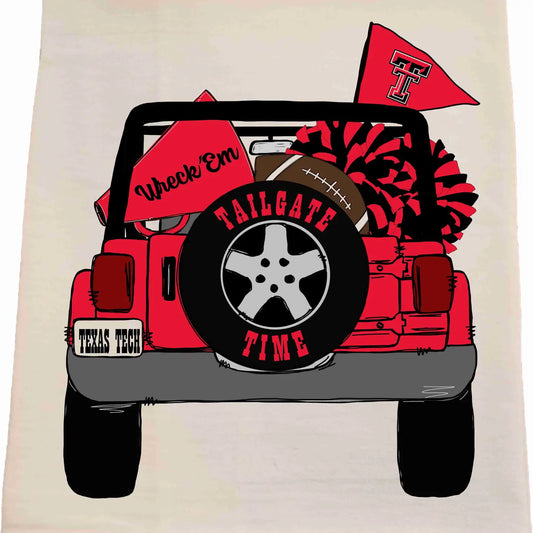 Texas Tech Jeep Tea Towel-Licensed carried by Bows and Bunnies.