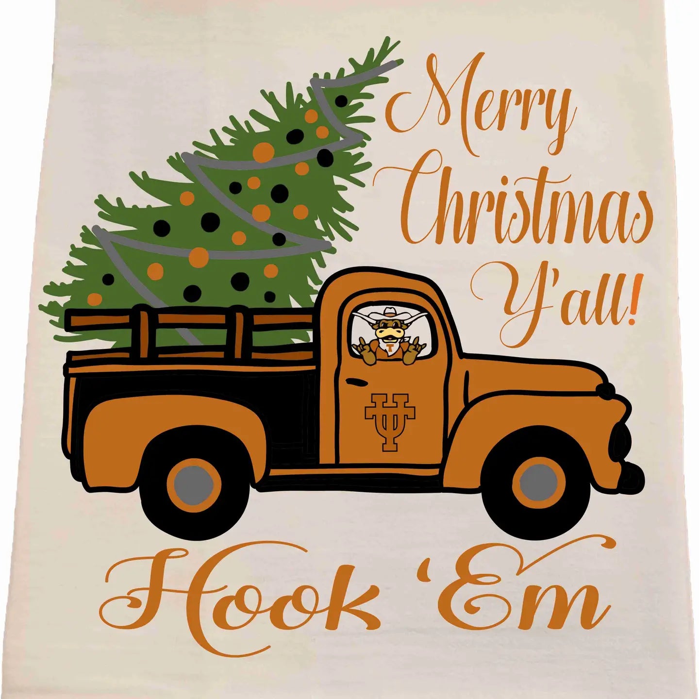 University of Texas Christmas Tea Towel-Licensed carried by Bows and Bunnies.