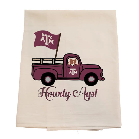 Texas A & M Truck Tea Towel-Licensed carried by Bows and Bunnies.