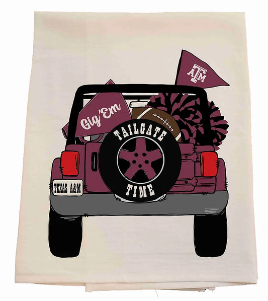 Texas A & M Tailgate Tea Towel-Licensed carried by Bows and Bunnies.
