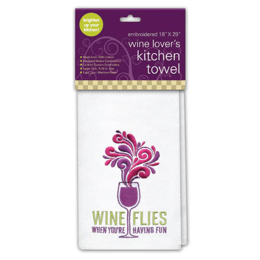 Wine Flies Tea Towel