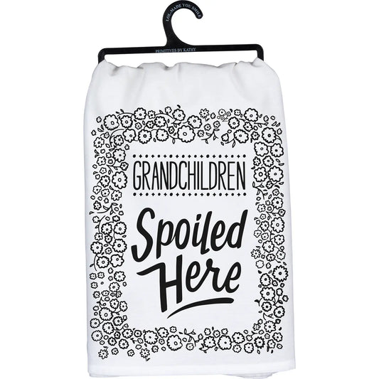 GRANDCHILDREN SPOILED HERE Tea Towel