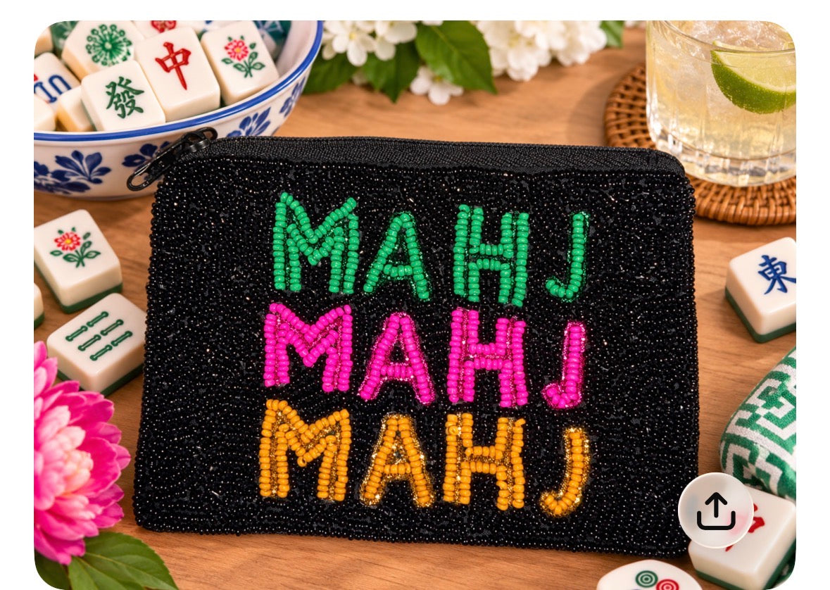 Mahjong wallet black green and pink