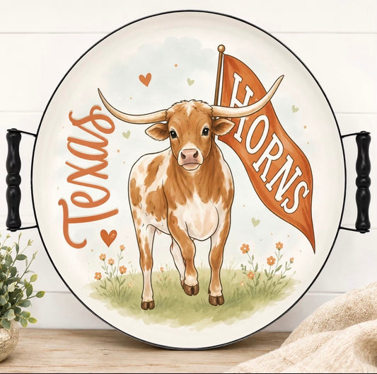 University of Texas Round tray.  License carried by Glory Haus