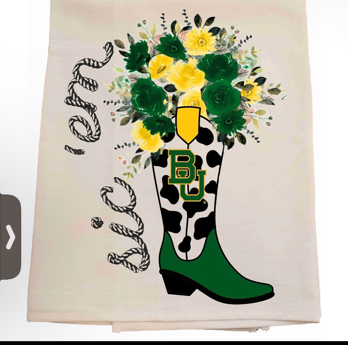Baylor University Cowboy Boot Tea Towel Licensed carried by Bunnies and Bows