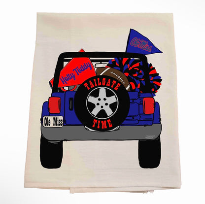 Ole Miss Tailgate Jeep Tea Towel Licensed by Bunnies and Bows