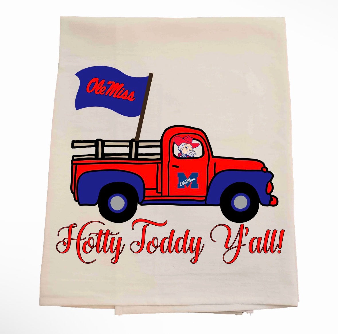 Ole Miss Flag Truck Tea Towel-Licensed carried by Bunnies and Bows