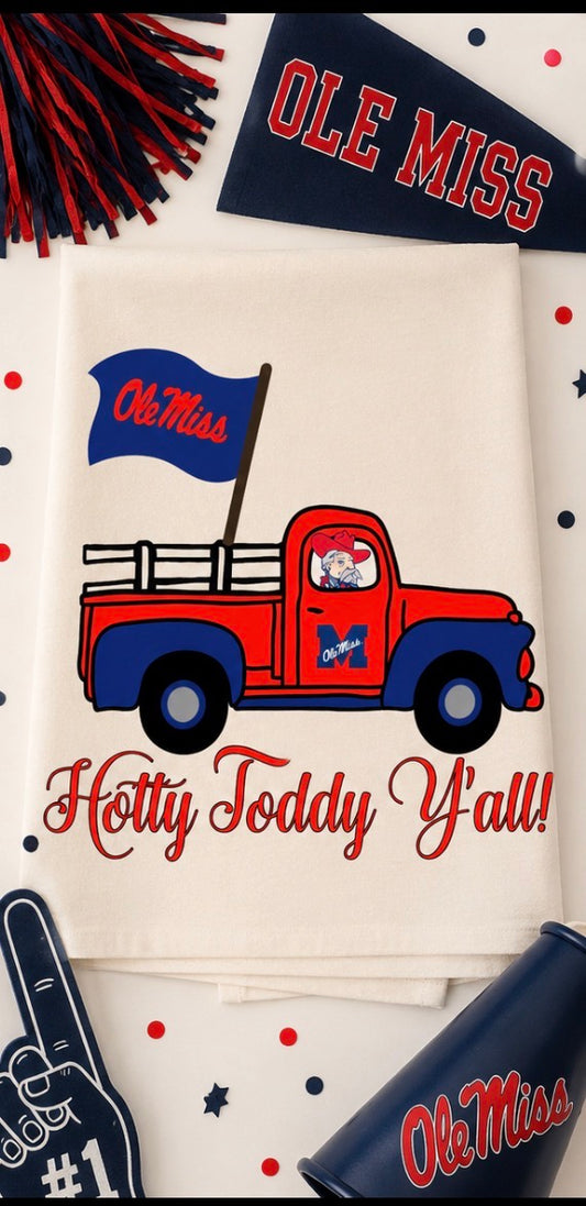 Ole Miss Flag Truck Tea Towel-Licensed carried by Bunnies and Bows