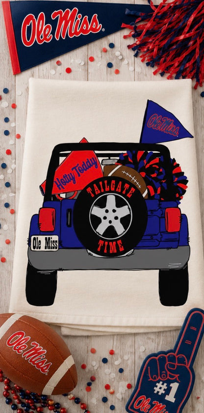 Ole Miss Tailgate Jeep Tea Towel Licensed by Bunnies and Bows