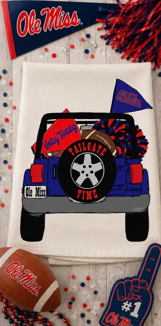 Ole Miss Tailgate Jeep Tea Towel Licensed by Bunnies and Bows
