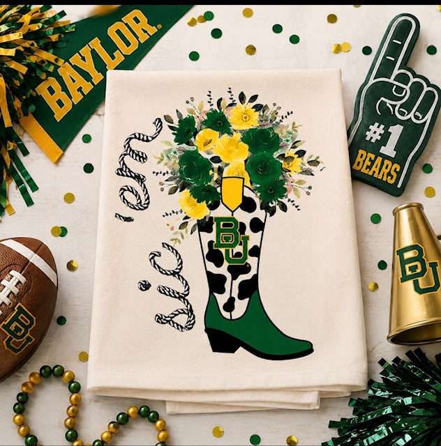 Baylor University Cowboy Boot Tea Towel Licensed carried by Bunnies and Bows