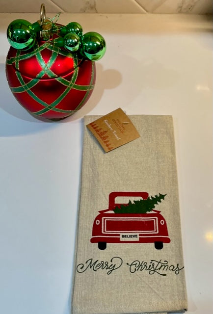 Merry Christmas Truck and Tree Tea Towels